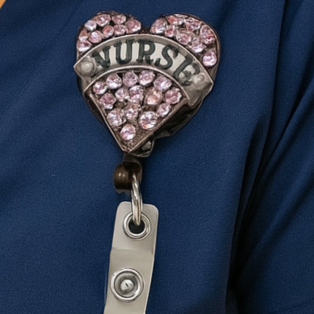 Badge Holder Nurse Crystal Heart - Rose & Silver